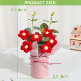 Crochet Flower Bouquet, Valentine'S Day Crochet Bouquet Of Flowers, Handmade Knitted Flowers With Card For Anniversary, Birthday, Wedding, Gift For Women (Red)