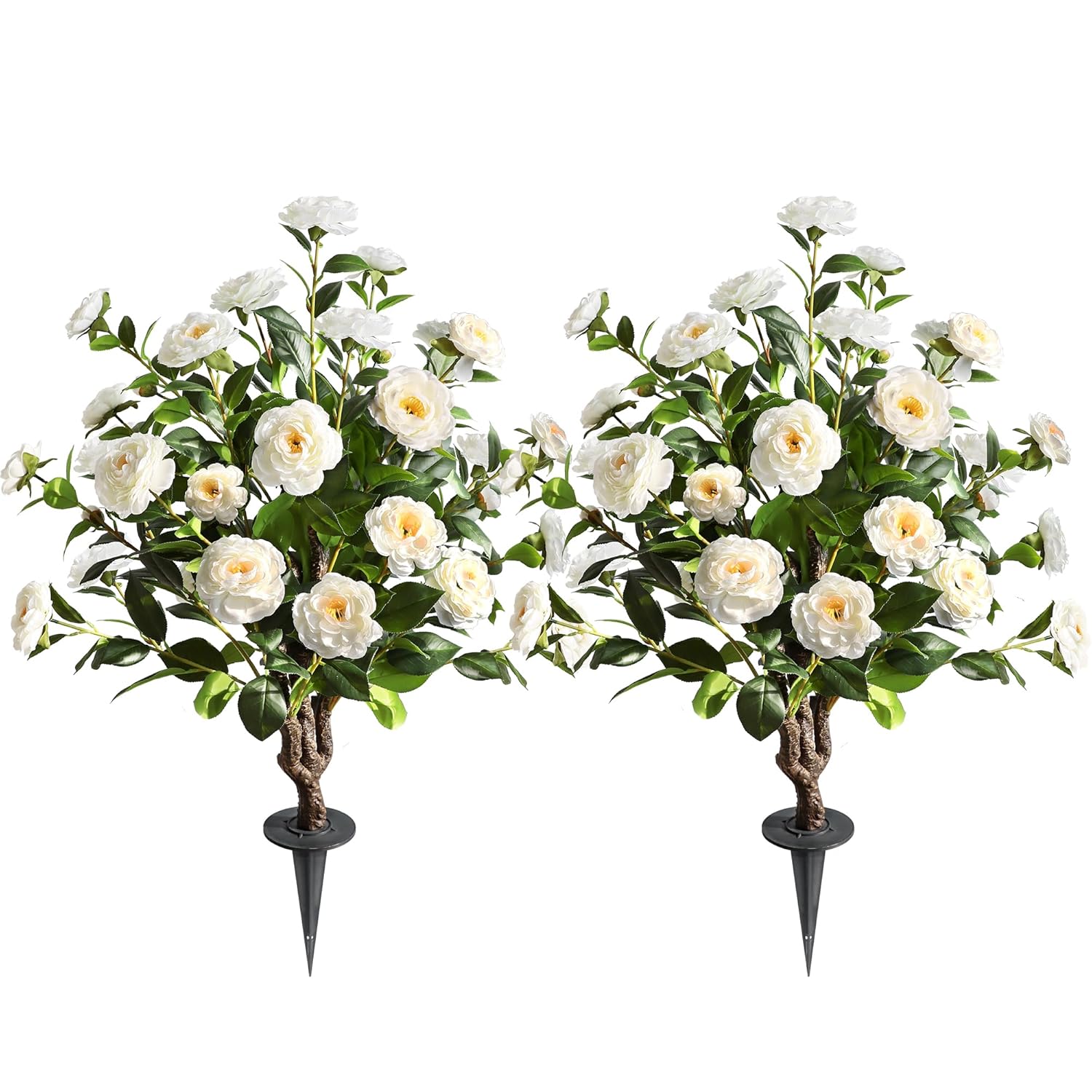 Artificial Flower Trees Indoor, ? 2 Pieces ? Faux Floral Plants 36 Inch Faux Blooming Camellia Spike Design White Blossom Outdoor Decoration