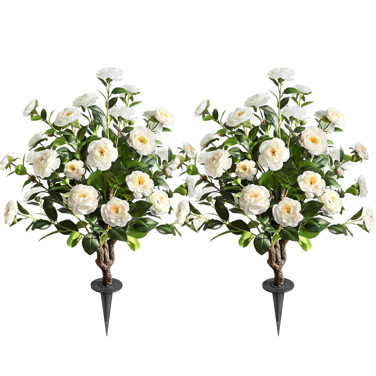 Artificial Flower Trees Indoor, ? 2 Pieces ? Faux Floral Plants 36 Inch Faux Blooming Camellia Spike Design White Blossom Outdoor Decoration