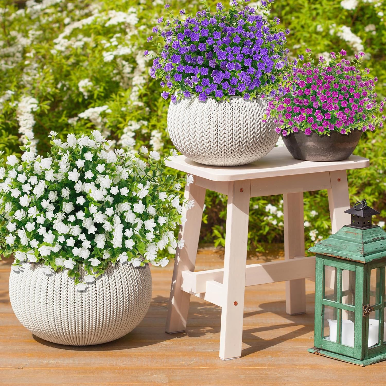 Outdoor Artificial Plants, 12 Pcs Artificial Flowers, Uv Resistant Fake Flowers,Faux Flowers For Outdoor Garden Porch Yard Decor,Bluish Violet