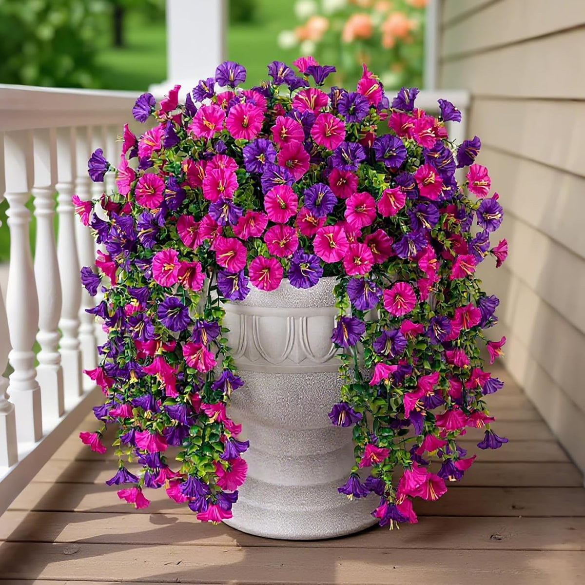 Hanging Artificial For Outdoors Flowers 2Pcs Faux Petunias Uv Resistant For Home Indoor Outside Planter Porch Decor