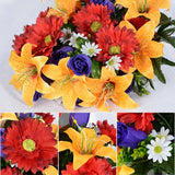 Artificial Cemetery Flower Saddles, Cemetery Memorial Flowers With Vase For Grave Tombstone Decorations, Lily Rose Gerbera Headstone Flowers Saddle (1 Saddle 2 Bouquets)