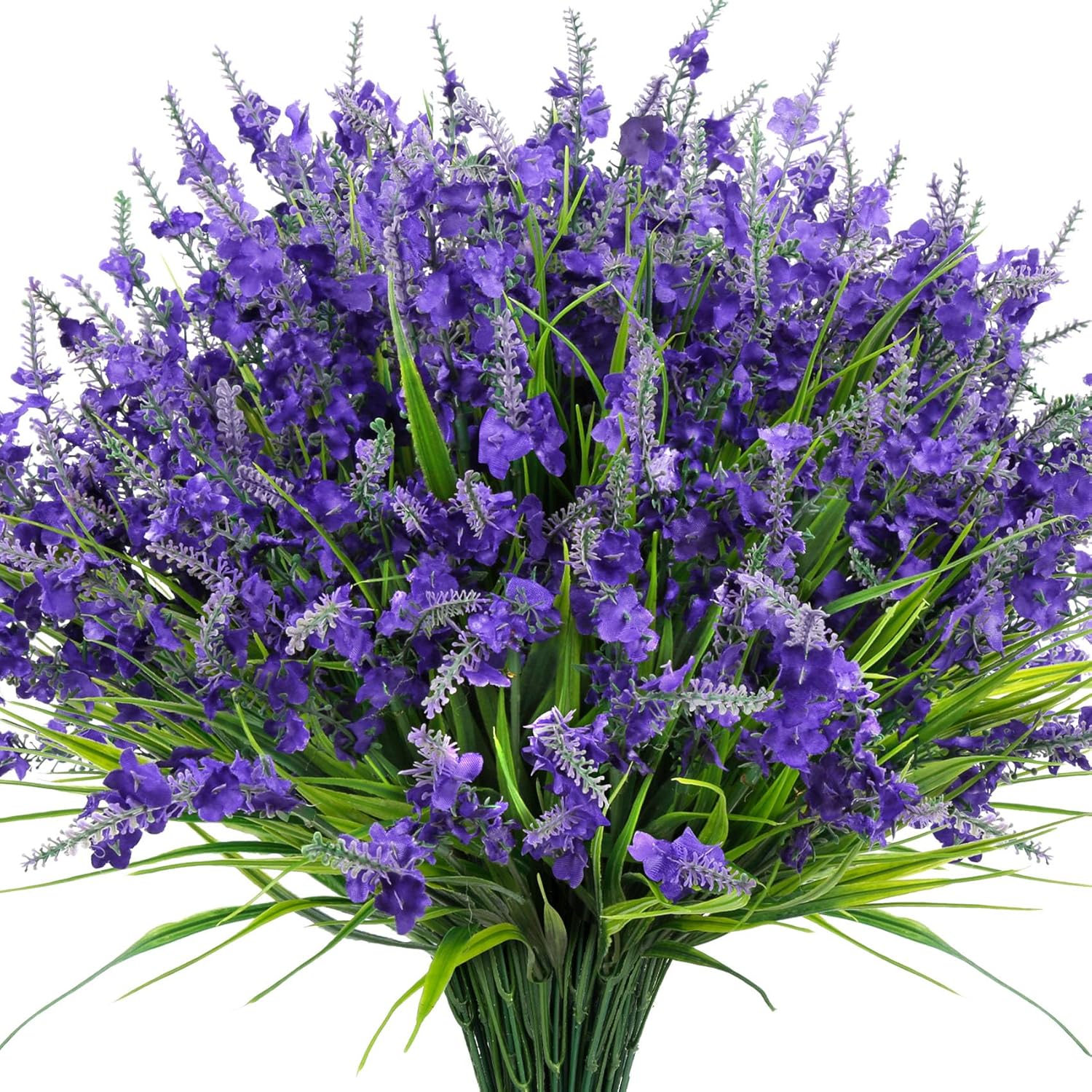 20 Bundles Artificial Lavender Flowers For Outdoors Fake Silk Flowers Faux Plants Uv Resistant For Indoor Outside Spring Porch Garden Window Table Box Office Home Decorations, Deep Purple