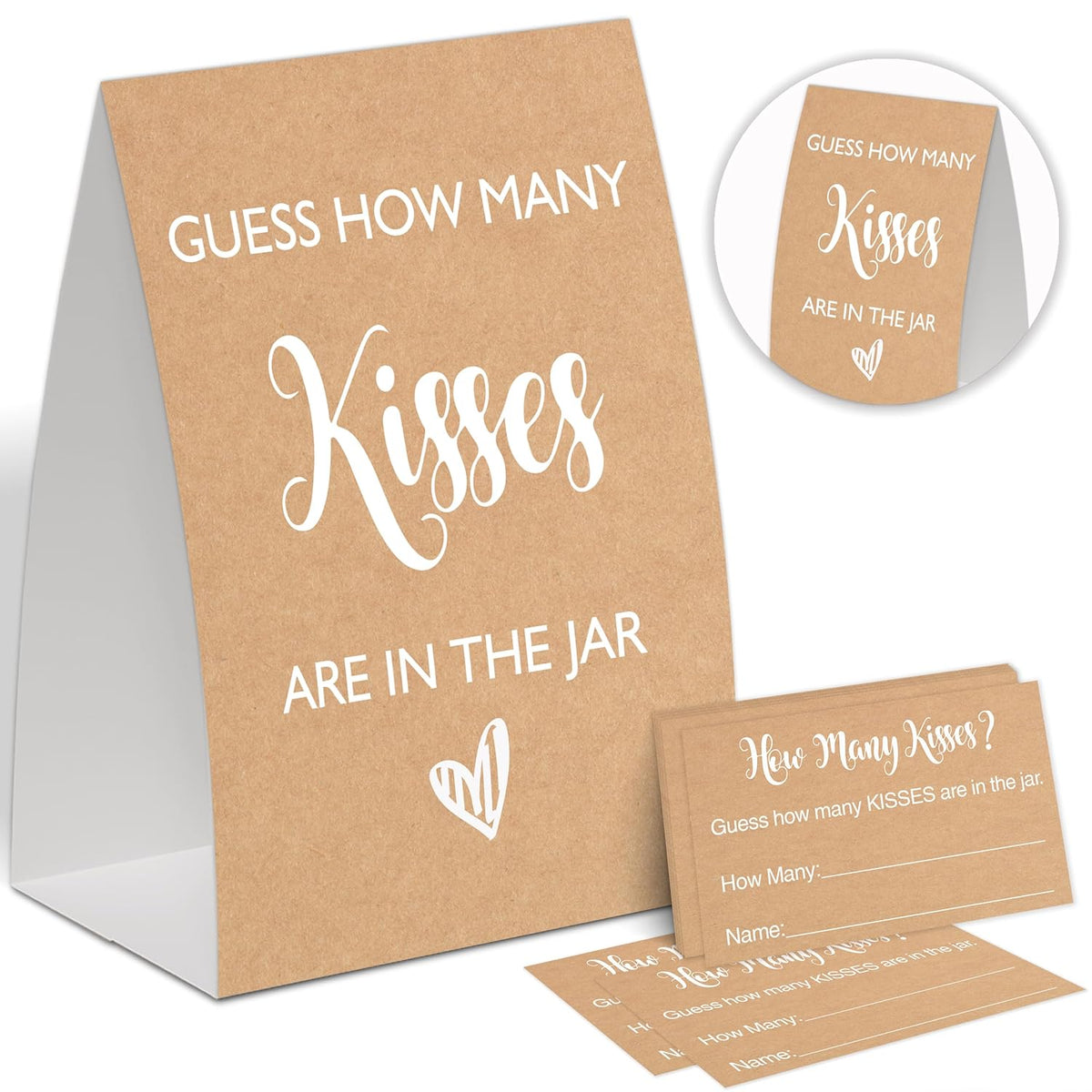 Rustic Minimalism How Many Kisses Bridal Shower Game,Wedding Shower Games,Engagement Party Games,Bachelorette Party Games,Bridal Shower Decorations(1 Sign & 50 Cards),12