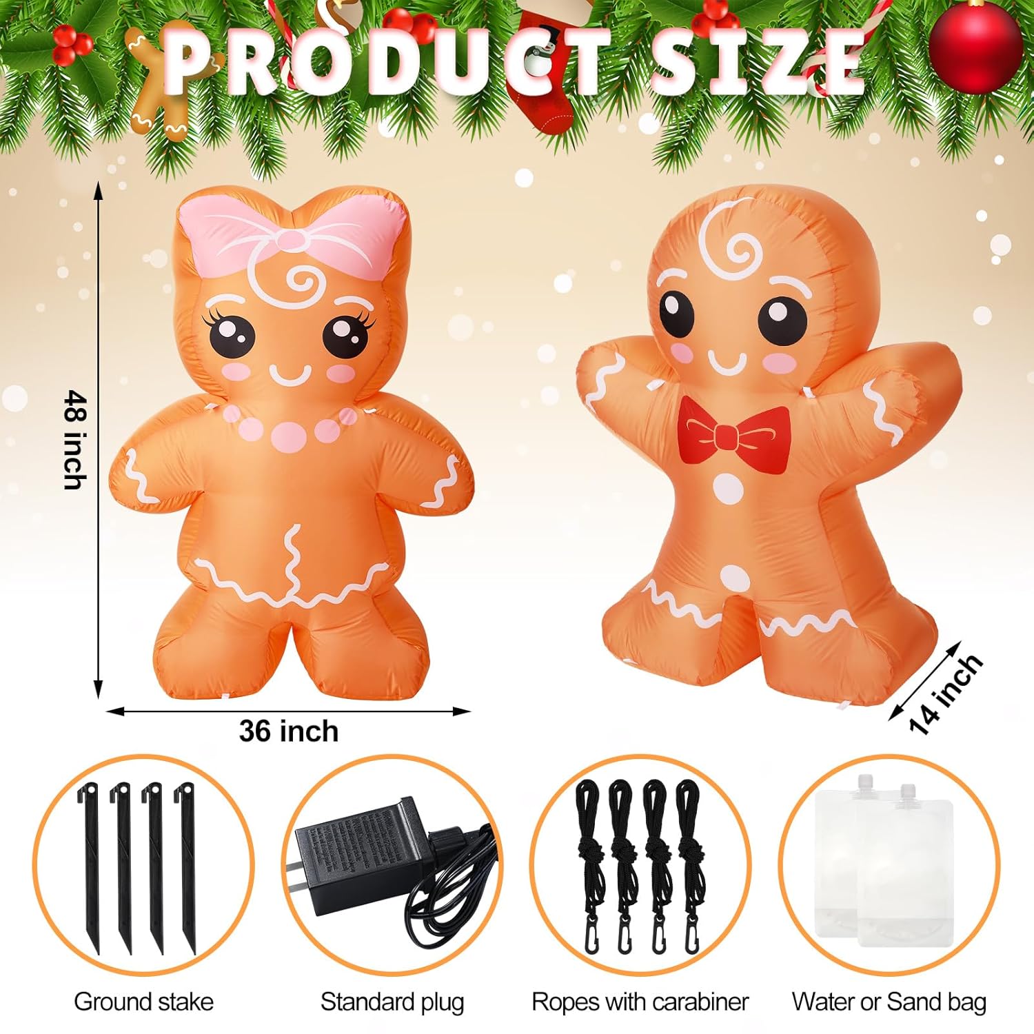 2 Pcs 4 Ft Christmas Inflatable Gingerbread Man Outdoor Decoration Blow Up Yard Decorations Cute Gingerbread Inflatable
