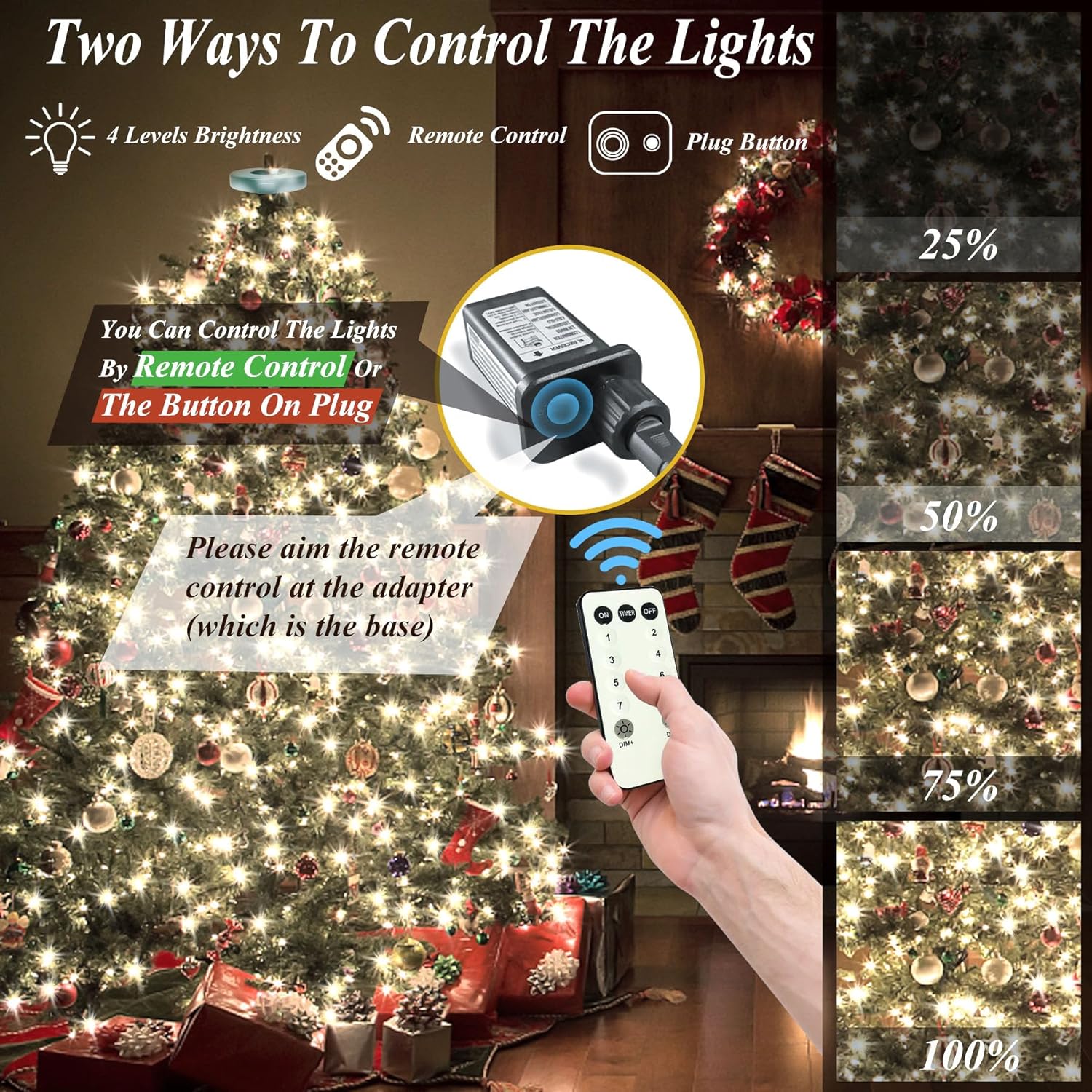 Christmas String Lights For Tree, 400 Leds Christmas Tree Lights With Memory Function & 8 Modes, 6.6Ft X 16 Lines Fairy