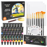 46 Pack Acrylic Paint Set, 30 Colors Acrylic Paint With 10 Brushes 3 Canvas 1 Knife Palette Sponge, Complete Painting Set For Kids, Adults, Beginners, Painting Wood, Ceramic