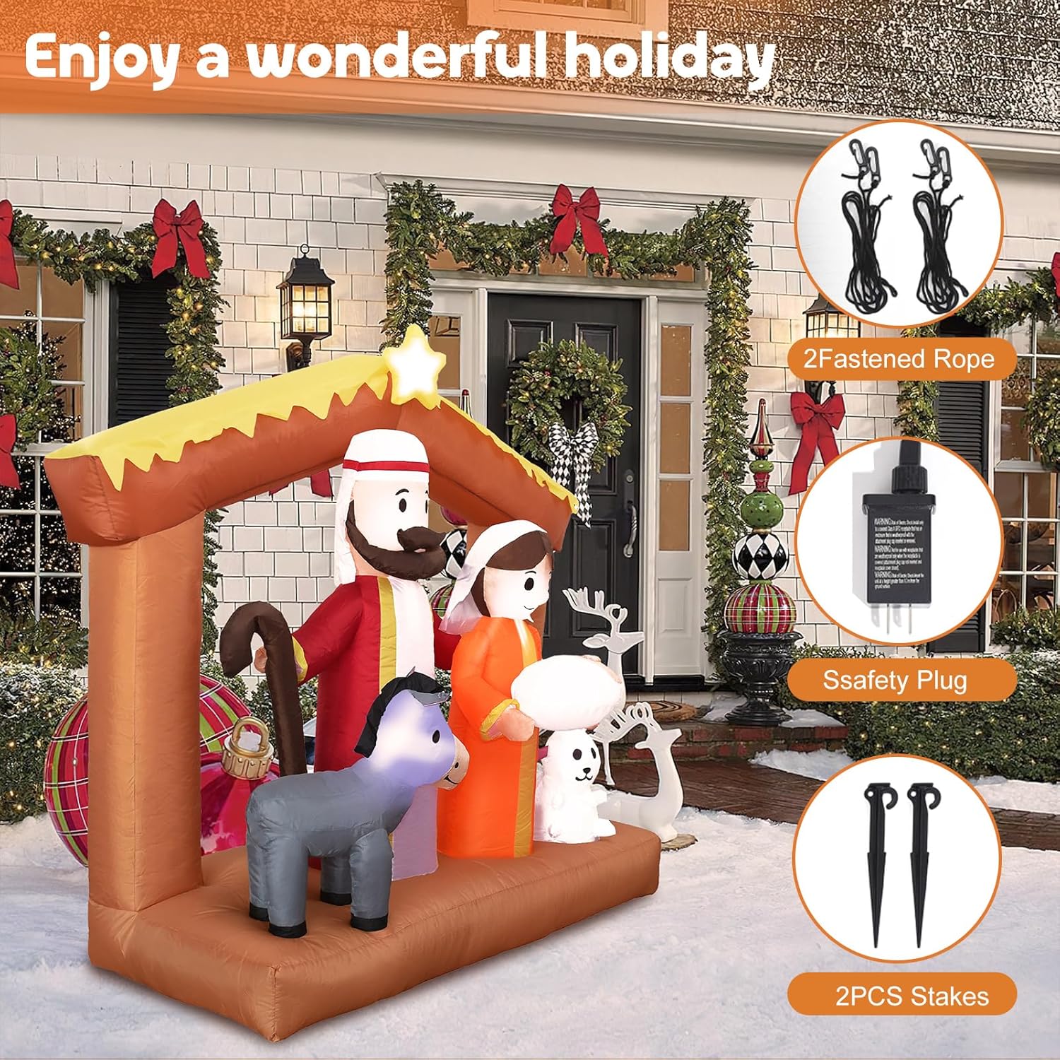 6Ft H Christmas Inflatable Nativity Scene With Build-In Led Lights, Christmas Inflatable Outdoor Indoor Decorations Larg