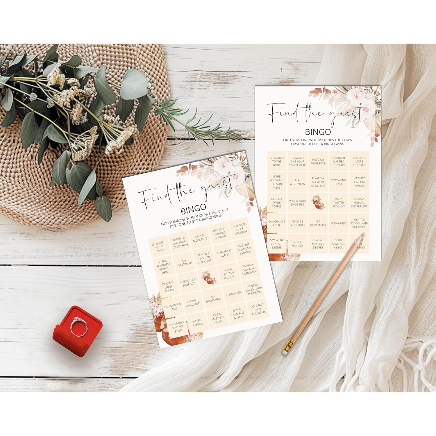 Bridal Shower Games Cards, Find The Guest Bingo Themed Spring Bridal Shower Games For 25 Guests, Love Is In Bloom Wedding Game, Boho Floral Bachelorette Engagement Party Favors -08