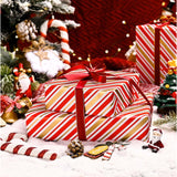 Christmas Stripe Wrapping Paper Roll - 17 Inch X 33 Feet - Classic Red Candy With Gold Diagonal Stripes Winter Holiday Gift Wrap For Weddings Birthday Party Showers And Scrapbooking