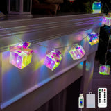 Christmas Gift Box String Lights With Remote Timer,13Ft 20 Led Iridescent Christmas Decoration, Usb Battery Operated Fai