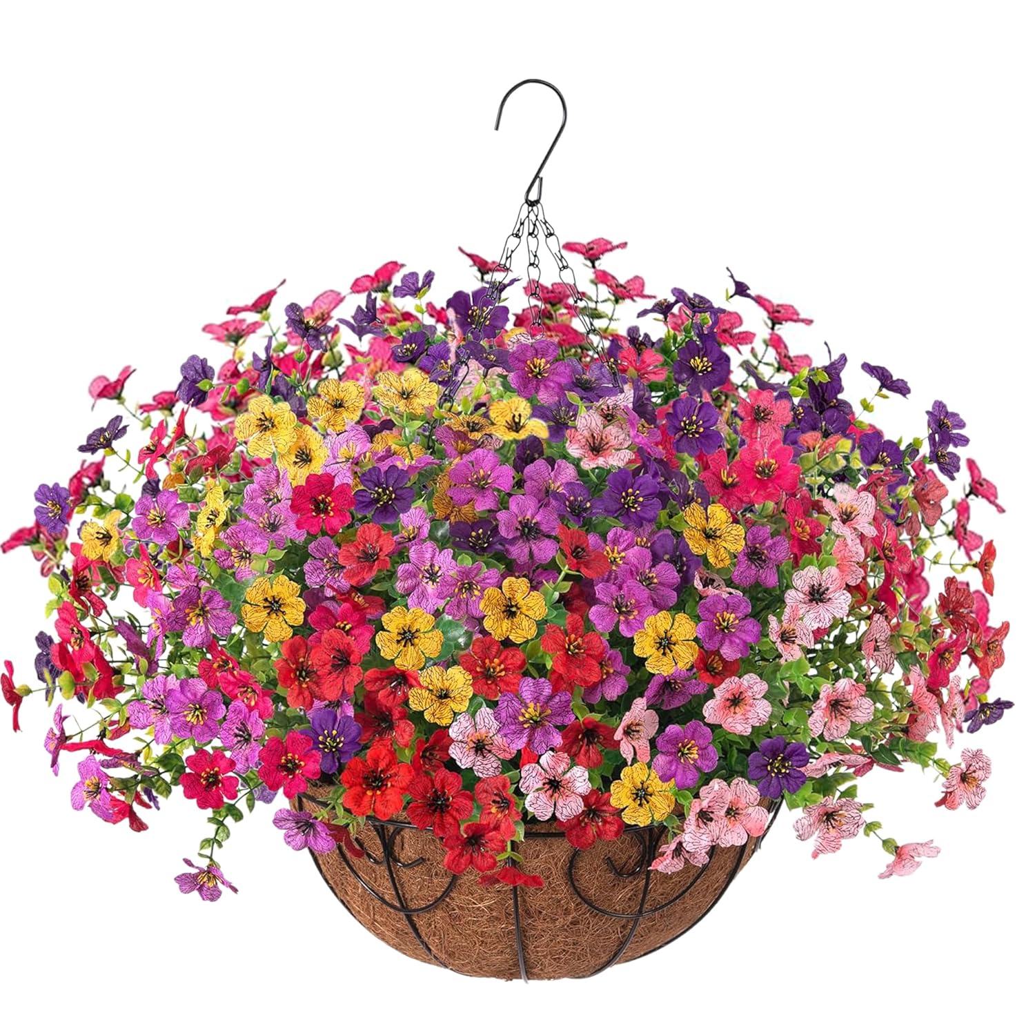 Artificial Fake Hanging Plants Flowers With Basket Outdoor Decor Faux Silk Dasiy Flower Arrangements In Pot Planter For Porch Home Indoor Patio Garden Yard Decoration