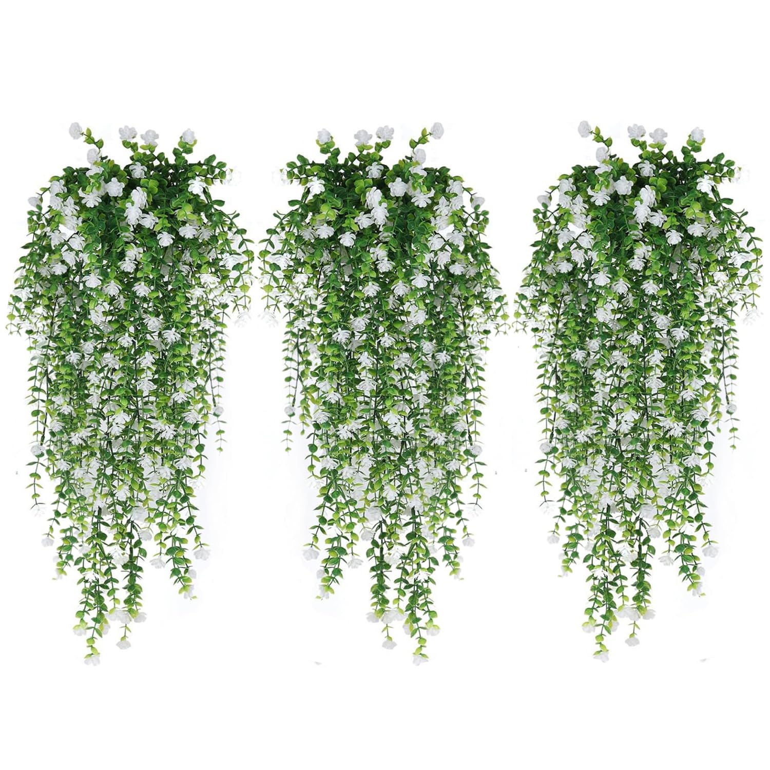 Artificial Hanging Flowers, 9Pcs Fake Eucalyptus Vine Faux Flower Greenery Garland Plastic Plants For Indoor Outdoor Wall Garden Wedding Home Party Decor