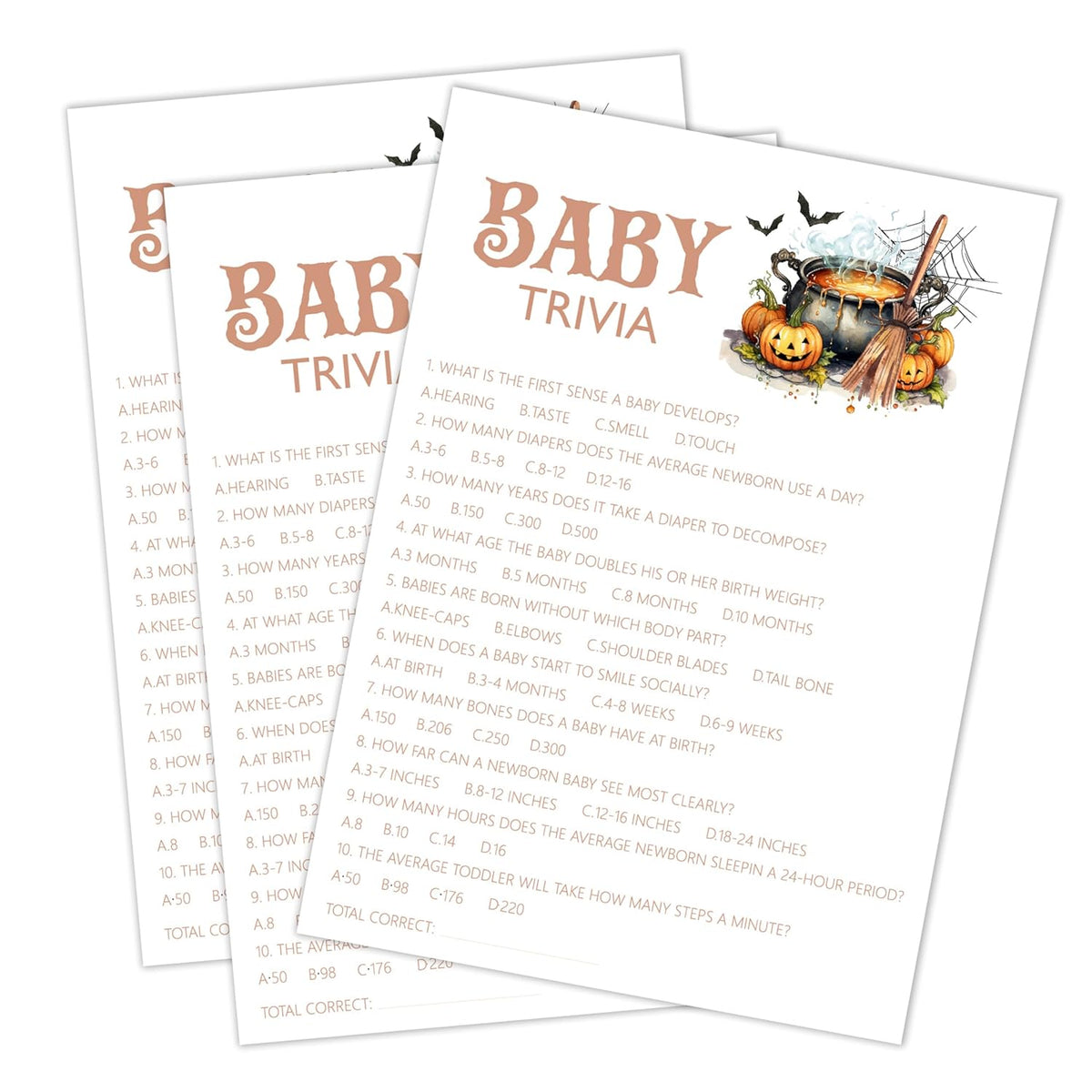 Halloween Baby Shower Games, Trivia Game Cards, 5X7 In, Halloween Baby Shower Party Favor Decorations Supplies - A05