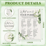 Greenery Bridal Shower Games Cards, What Is In Your Purse Game Card Reception For Wedding Showers Engagement Party Bachelorette Party, Bridal Party Games For Decorations Favors Supplies, Set Of 25-03