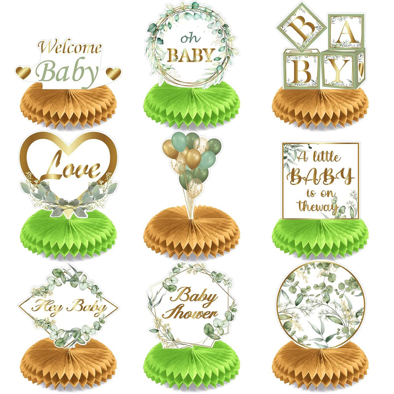 9 Pcs Greenery Baby Shower Honeycomb Centerpieces Oh Baby Party Decora