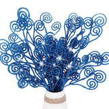 6Pcs Artificial Glitter Stems Ornaments 17.5" Sparkly Twigs Sticks Candy Sprays Curly Picks For Christmas Tree Branches Vase Fillers Wedding Party Holiday Arrangement Decor (6, Blue)