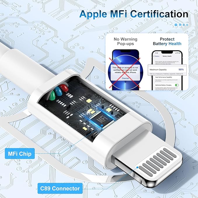 3 Pack Apple MFi Certified Lightning Charging Cable 6FT 2.4A Fast Charger for iPhone 14 13 12 11 iPad