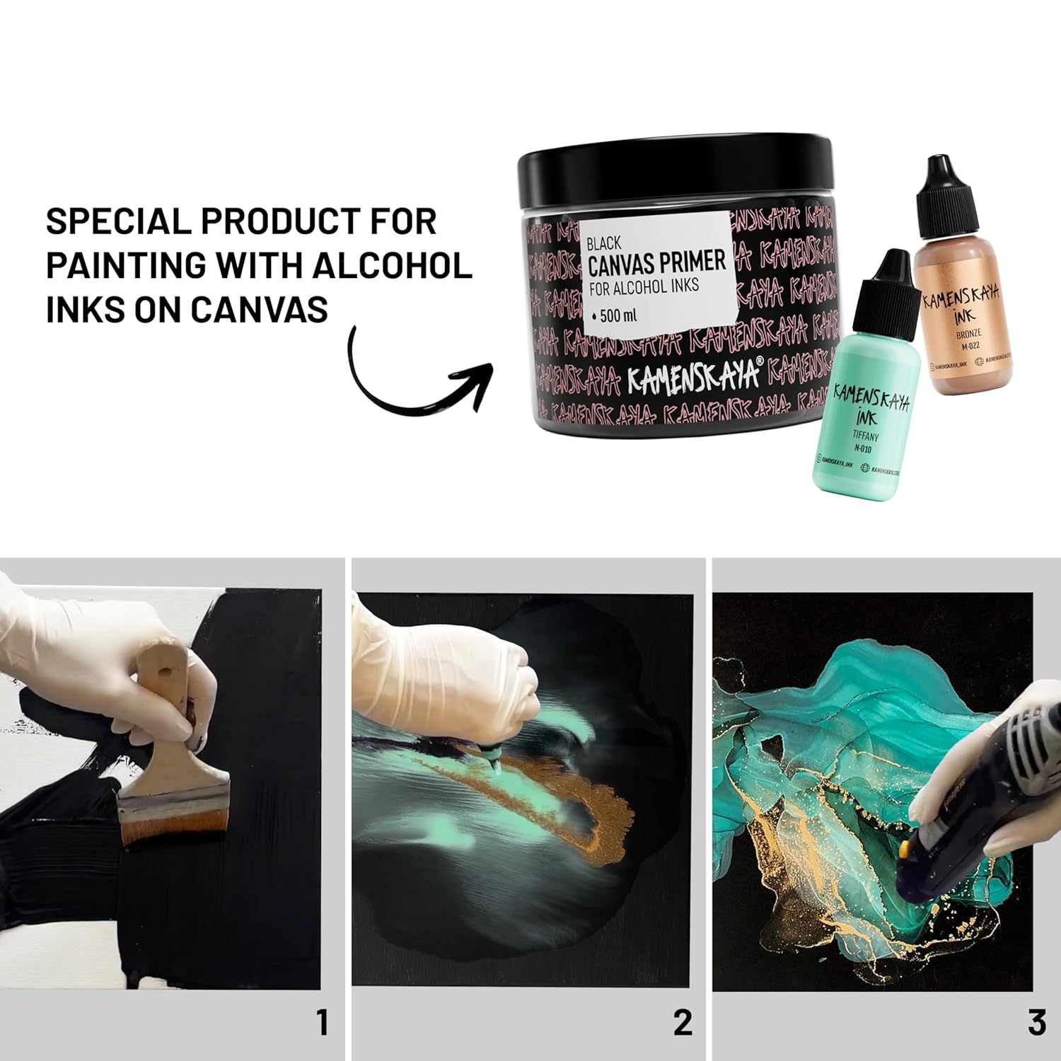 Black Acrylic Gesso Primer For Alcohol Ink Painting On Canvases,16.9 Fl Oz (500 Ml)