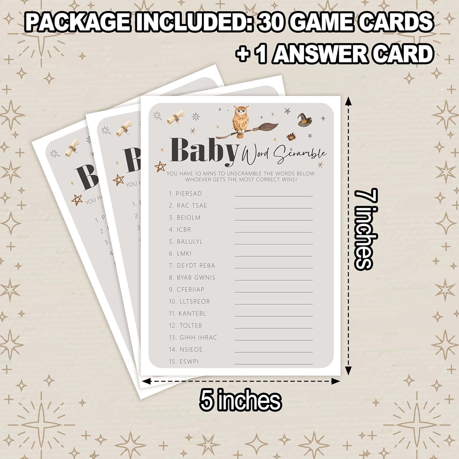 Baby Shower Games For Boy And Girl, 30 Magic School Baby Word Scramble + 1 Answer Card, Magical Wizard Gender Reveal Party Decorations Supplies Favors-H07