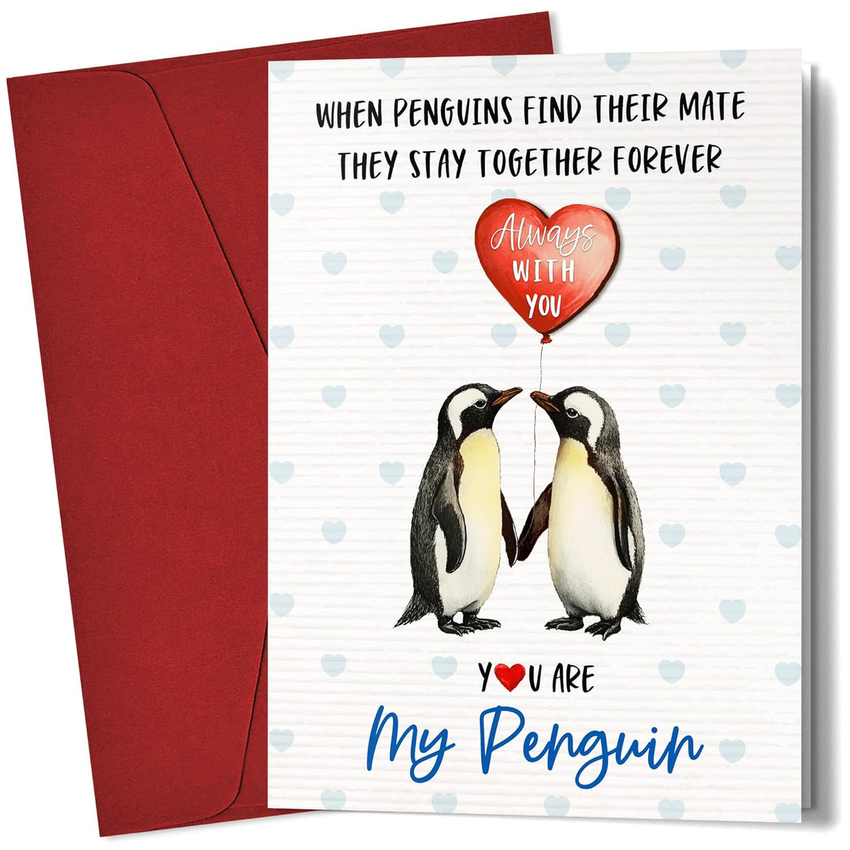 Gifts For Her Him Wife Husband - Anniversary Presents For Men Women, Birthday Cards Gifts For Boyfriend Girlfriend Penguin Couple - 4.9"X6.9" Greeting Card With Pocket Hug Token, Envelope