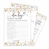 Baby Shower Game Cards, 30 Double-Sided Game Cards & 1 Answer Cards, Baby Announcement, Family Feud Game Cards, Spring Flower, Gender Reveal Party Favor, Activity - C08