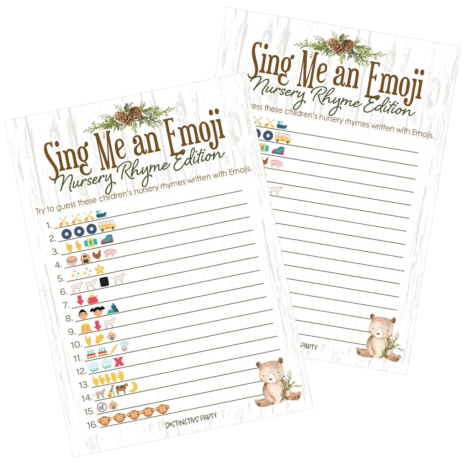Woodland Teddy Bear Baby Shower Emoji Game Cards - 20 Count