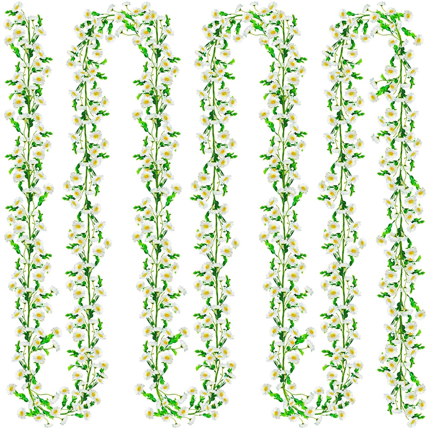 4 Pack Artificial Daisy Flowers Vine, 27.2 Ft Silky Artificial Garland With White Daisy And Vine Floral Garlands Decoration For Room Wall, Flower Themed Party, Wedding Supplies