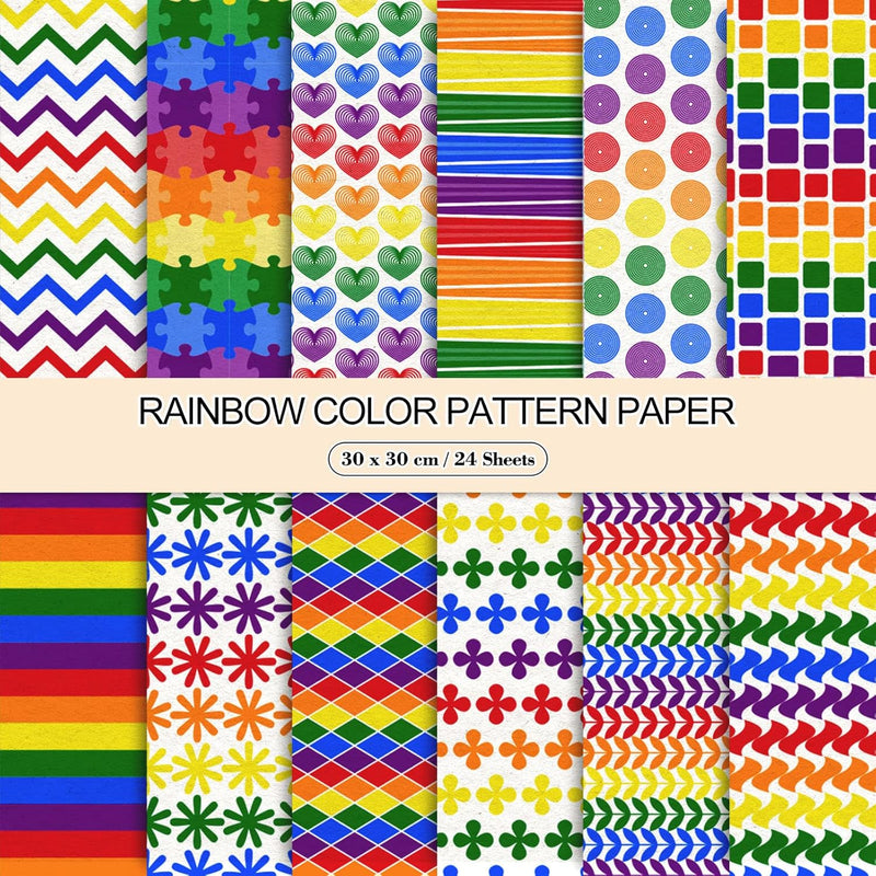 24 Sheet Rainbow Pattern Paper Set Rainbow Color Scrapbook Paper 30 X 30Cm Dou