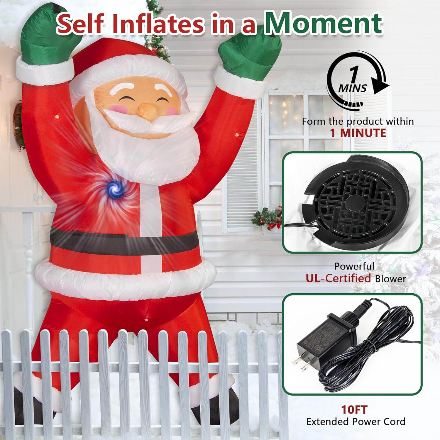 6Ft Christmas Inflatables Outdoor Decorations Joy Hanging Santa Claus Gift Bag, Bright Led Lights Blow Up Giant Christma