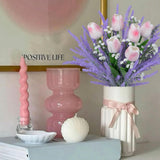 9Pcs Tulips Artificial Flowers 13" Faux Floral Arrangements Mixed Purple Lavender Bouquet Realistic Fake Flowers For Vase Table Centerpiece Kitchen Gifts Home Room Office Wedding Decoration Light Pink