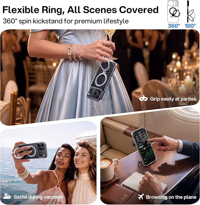 Clear iPhone 18 Pro Case with 360 Spin Magnetic Stand and Transparent Design