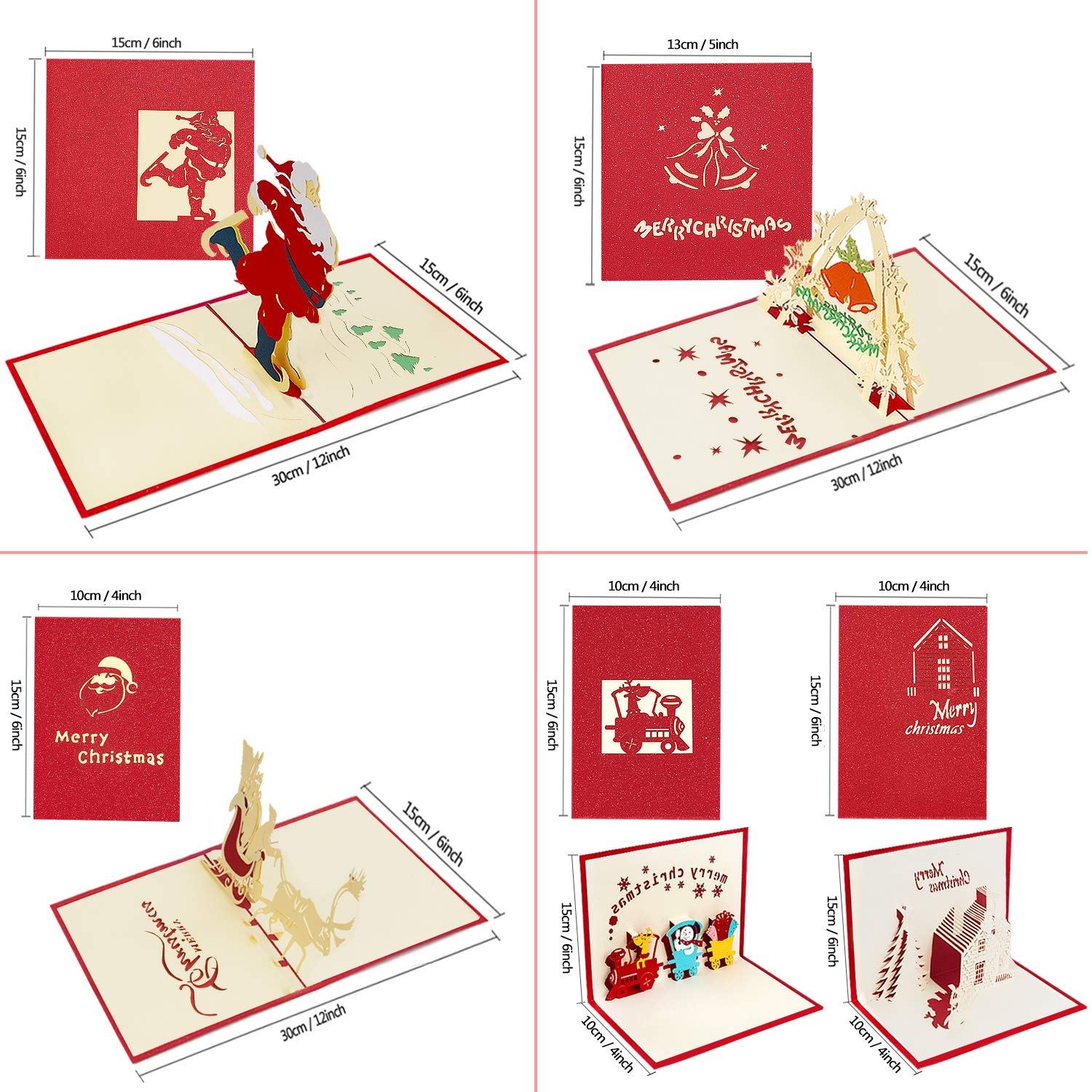 9 Pack 3D Christmas Cards Pop Up Holiday Postcards Greeting Handmade Holiday Xmas Cards & Envelopes For New Year