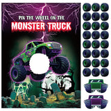 Monster Truck Birthday Games Pin The Wheel On The Monster Truck Green And Purple Trucks Poster With Stickers Blindfolds For Birthday Decorations Cars Party Games Activities Supplies