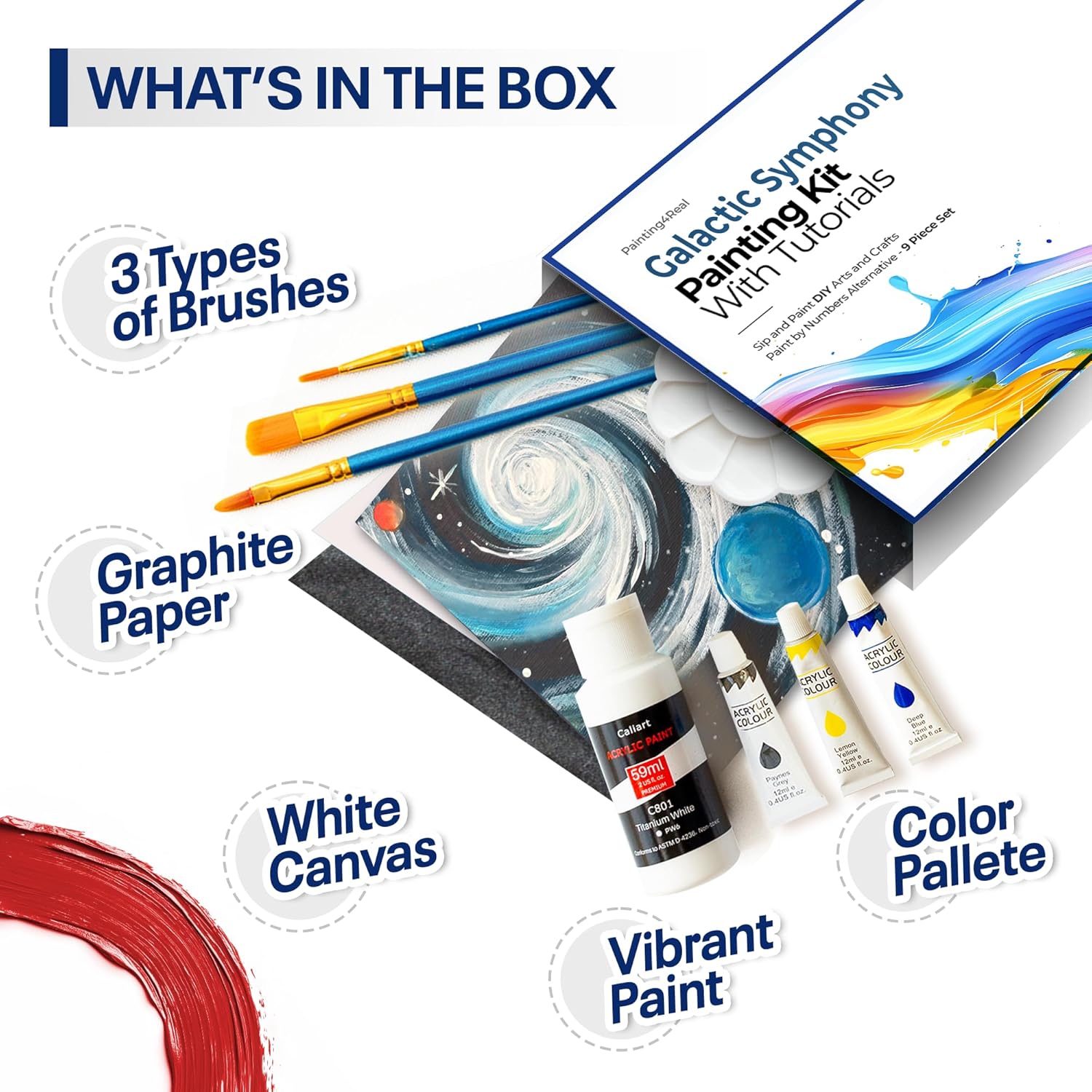 Diy Art Painting Kit For Adults – Learn To Paint Galactic Symphony With Video Tutorials, 9 Pieces Acrylic Paint Set For Adults, Perfect Holiday Gifts Art & Craft For Adults, Beginner