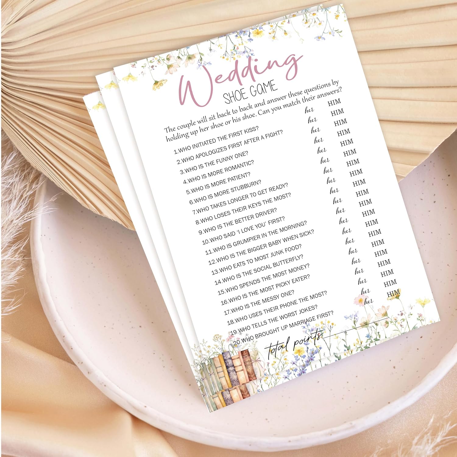 Wildflowers Bridal Shower Games - Storybook Themes Wedding Shoe Bridal Shower Games Cards, Bachelorette Wedding Party Activities, 5"X7"-25 Pcs-02