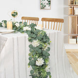 Artificial Flowers Garlands 4 Pack 24Ft Eucalyptus Garlands With Flowers Dahlia Flower Vines Hanging Floral Garland For Wedding Arch Bedroom Home Wall Backdrop Room Decor