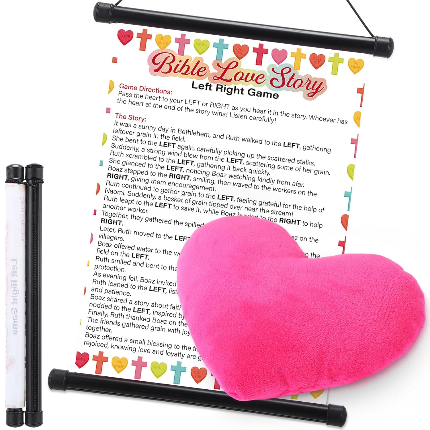 2 Pcs Christian Valentines Games Pass The Heart Christian Party Game With Hanging Scroll Plush Heart Party Valentines Day Games Fun Bible Love Story For Family Church Sunday School Gifts