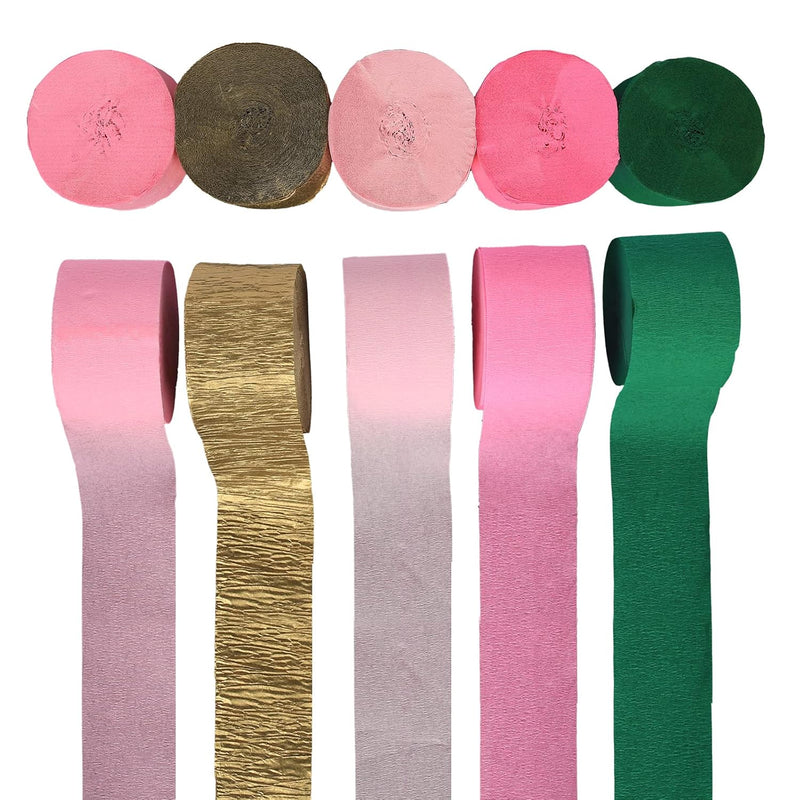 Flamingo Decorations- 10 Rolls Green Pink Gold Crepe Paper Streamers T