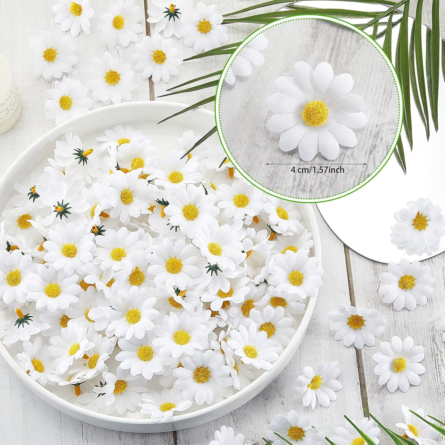 200 Pieces Faux Daisy Flower Heads For Craft Mini Fabric Daisy Flower Heads Bulk 1. 57 Inch Artificial Fake Small Daisies Art Diy Craft For Summer Wed Birth Party Decor (White)