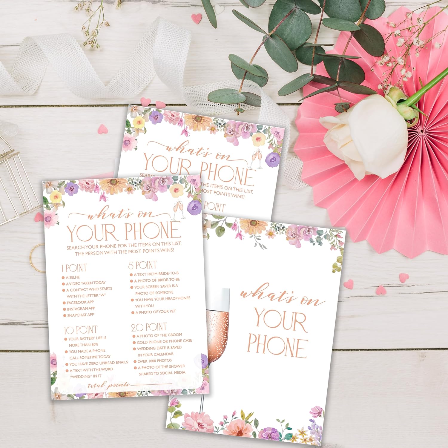 Bridal Shower Games, Wildflowers Games, What'S On Your Phone Games, Bachelorette Party Decorations, Engagement Party Supplies, Couple Shower Ideas, Spring Flowers Wedding Games For 25 Guests-12