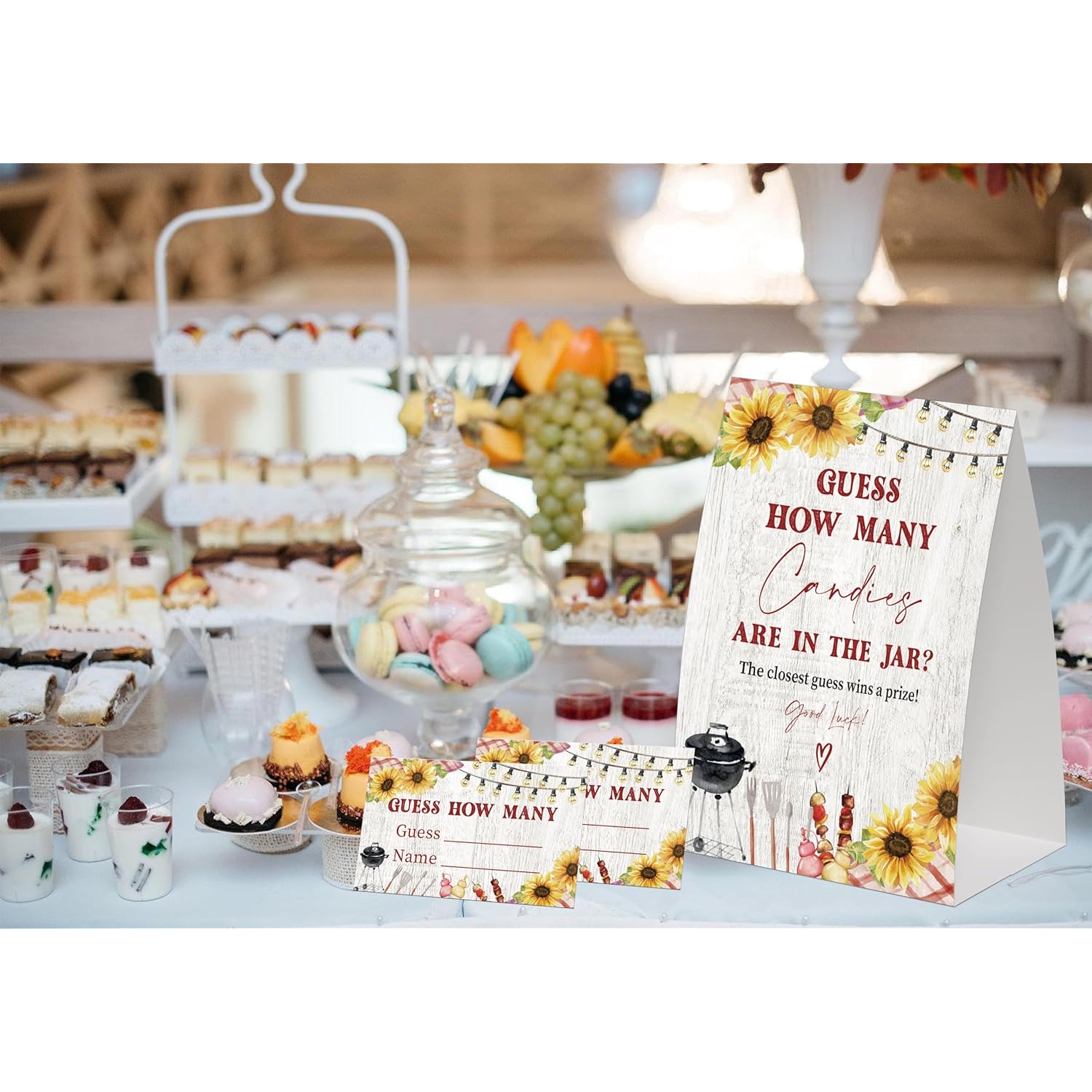 Bbq Guess How Many Candies Are In The Jar Game For Baby Shower, Pack Of One 5X7 Sign And 50 Guessing Cards, Backyard Baby Shower Decoration, Gender Neutral Party Supplies - Gc04