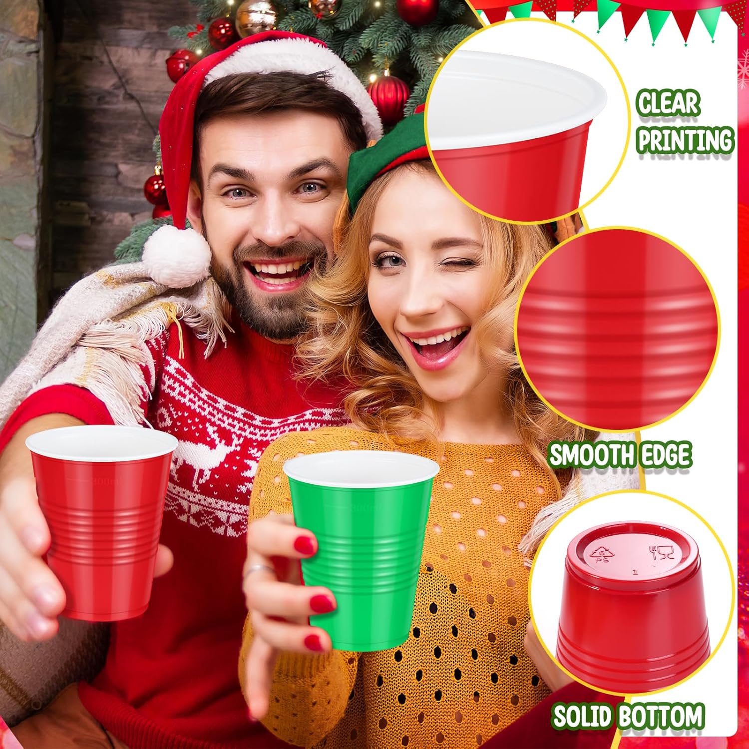 200 Pcs Red And Green Christmas Plastic Cups 12 Oz, Bulk Green And Red Disposable Xmas Party Cups For Merry Christmas Holiday Wedding Birthday Theme Party Supplies Decorations