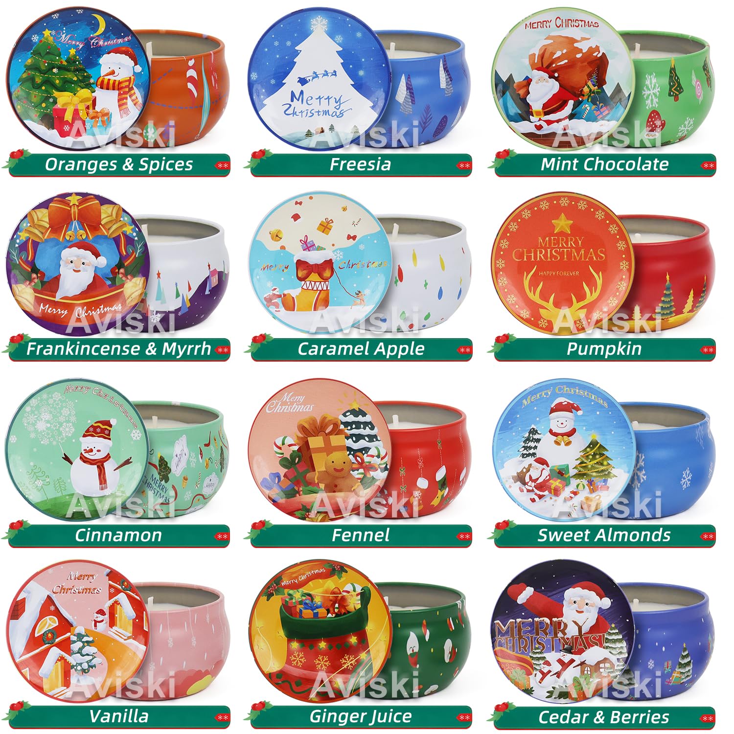 12 Pcs Christmas Scented Candles, 2.5Oz Jar Candles, 12 Christmas Fragrances Candle Set For Women, Mom, Grandma, Godmother, Coworker, Teacher