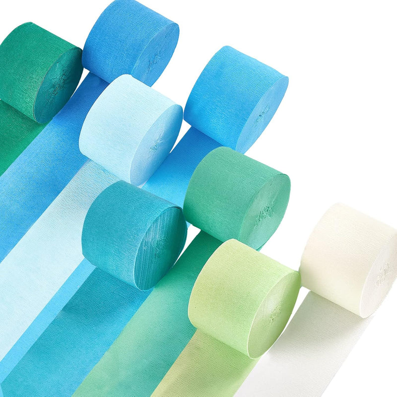 Crepe Paper Streamers 8 Rolls 656Ft, Pack Of Blue, Pastel Blue, Green,