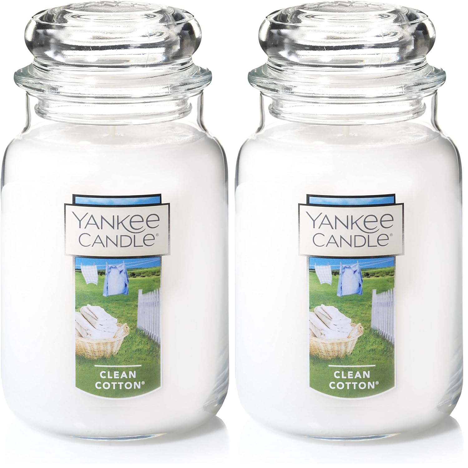 Yankee Candle Clean Cotton Scented, Large 22oz Jar Candle with Premium Paraffin-Grade Wax, Long Burn Time, Ideal for Gifts and Home Decor (Pack of 2)