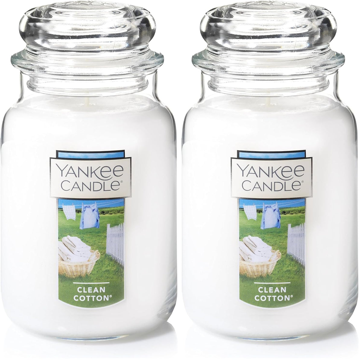 Yankee Candle Clean Cotton Scented, Large 22oz Jar Candle with Premium Paraffin-Grade Wax, Long Burn Time, Ideal for Gifts and Home Decor (Pack of 2)