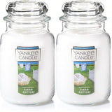 Yankee Candle Clean Cotton Scented, Large 22oz Jar Candle with Premium Paraffin-Grade Wax, Long Burn Time, Ideal for Gifts and Home Decor (Pack of 2)
