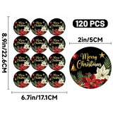 Merry Christmas Stickers - 2 Inch Holiday Stickers 120Pcs Large Round Christmas Card Sticker Labels Self-Adhesive Xmas Poinsettias Sticker For Envelope Seals Card Ornament (Black)