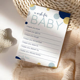 Navy And Gold Wishes For Baby Shower (20 Pack) Cute Words Of Wisdom For Boys - Creative Guest Book Alternative & Keepsake Activity For Baby Showers, Birthday Celebrations - 4X6 Cards
